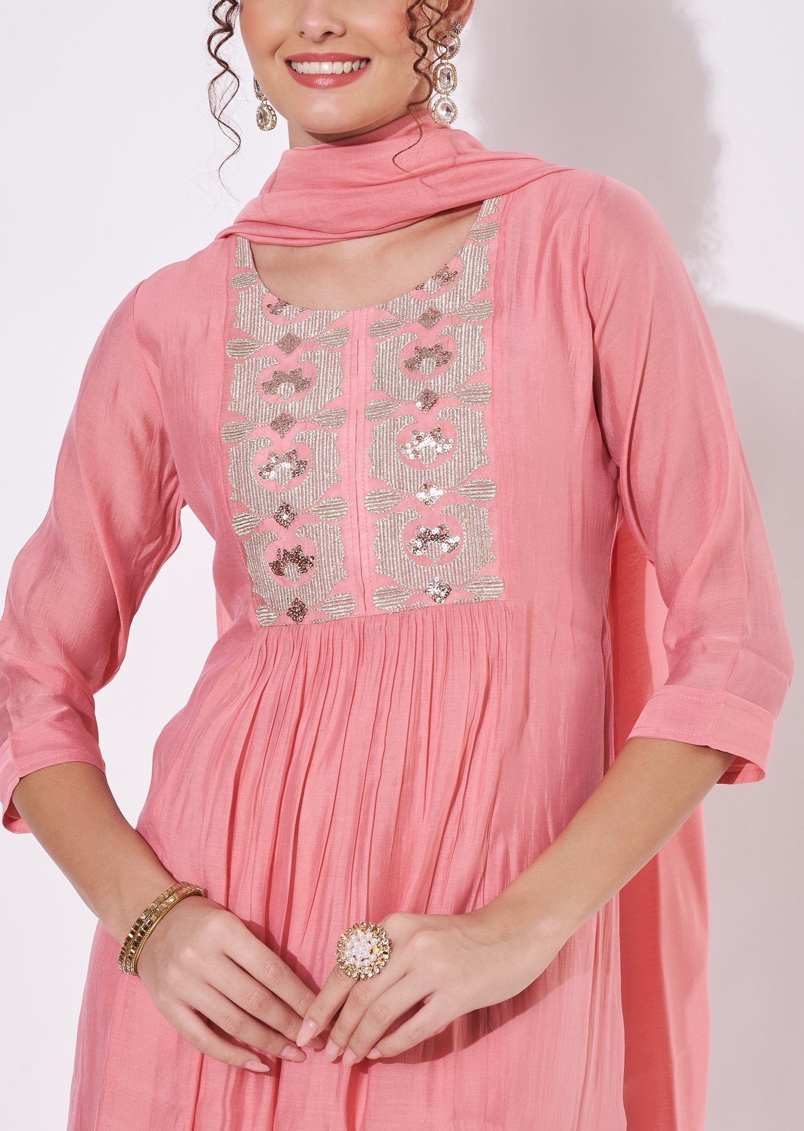 Peach Mul Chanderi Anarkali Suit