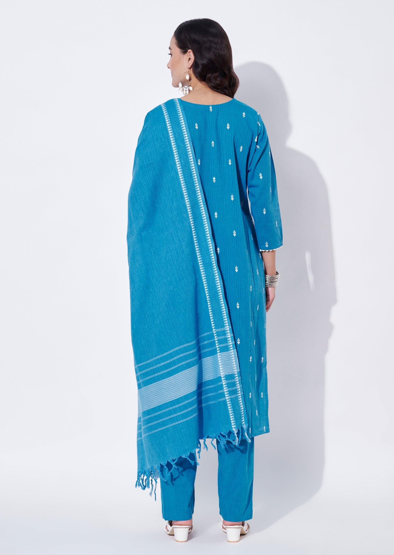 Blue Cotton Straight cut Suit