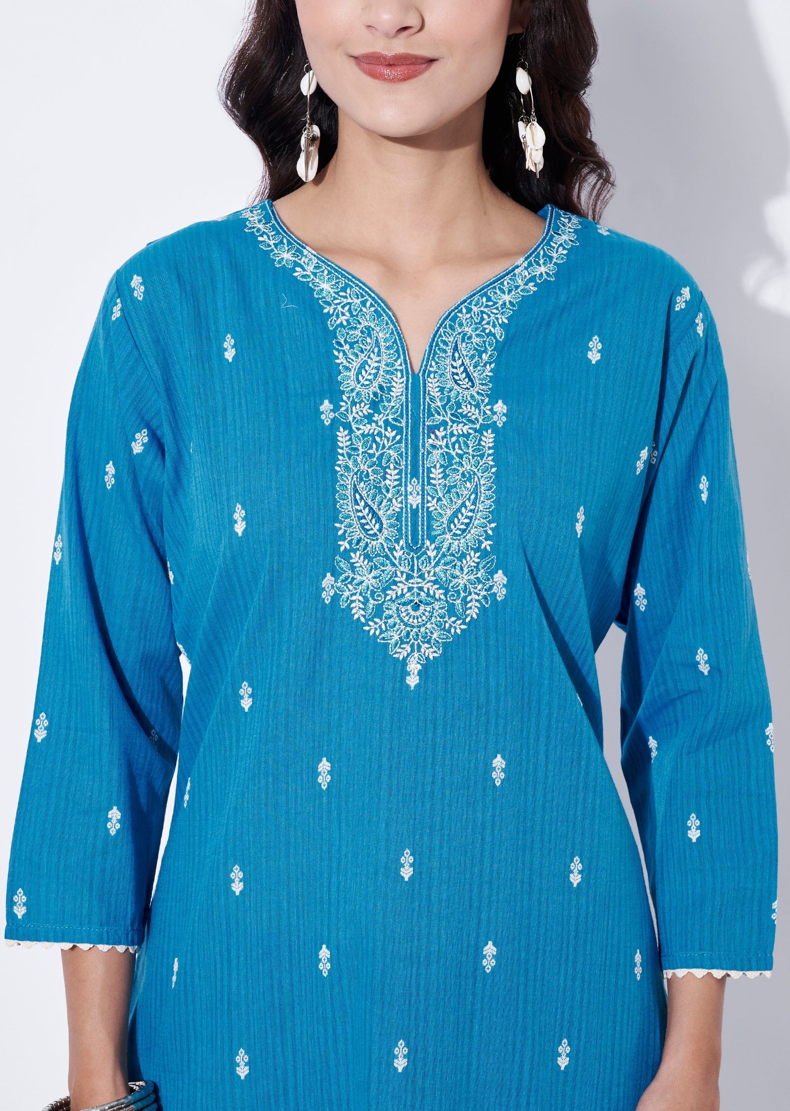 Blue Cotton Straight cut Suit