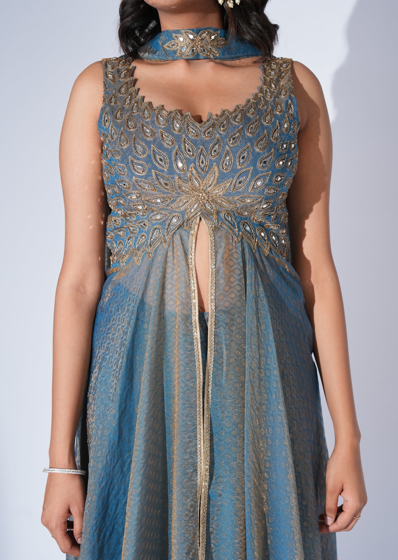 Grey Tissue Anarkali Suit