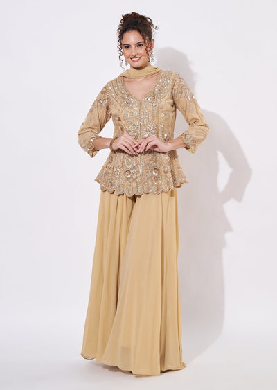 Beige Net Sharara Set