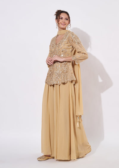 Beige Net Sharara Set