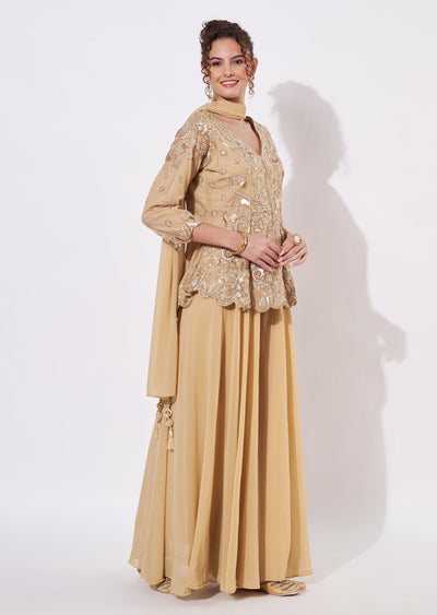 Beige Net Sharara Set