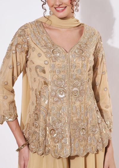Beige Net Sharara Set