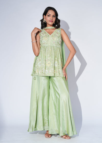 Green Tissue Sharara Set