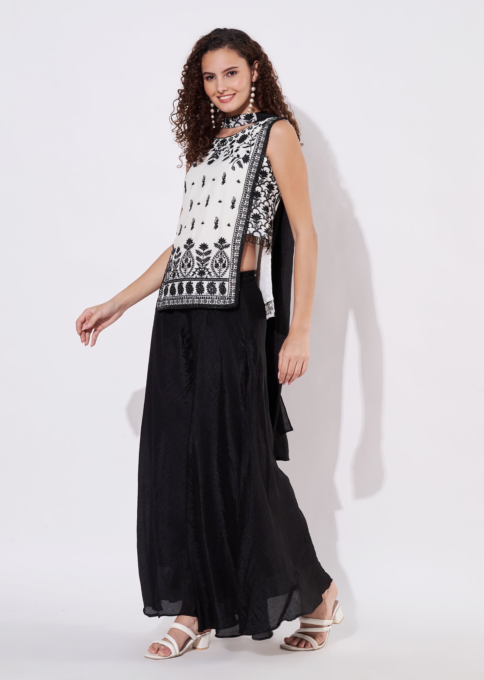 Off White Chinnon Sharara Set