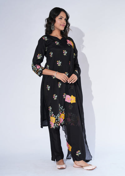 Black Silk Straight cut Suit