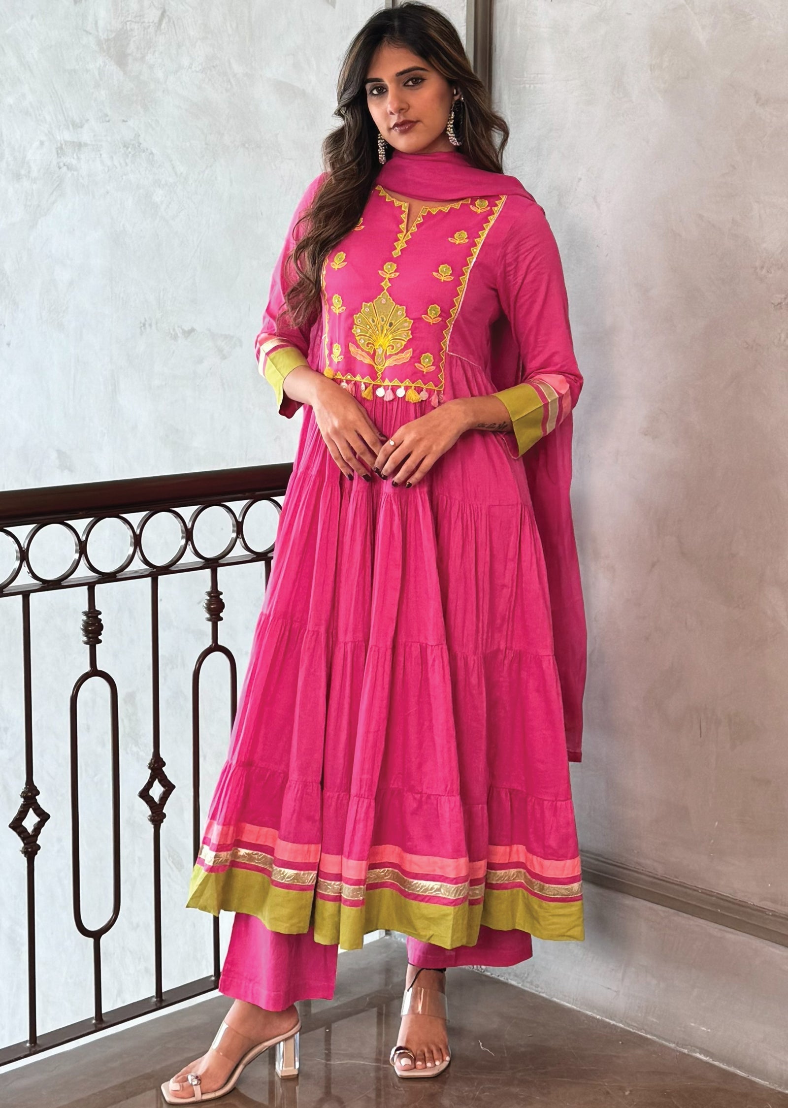 Pink Cotton Anarkali Suit