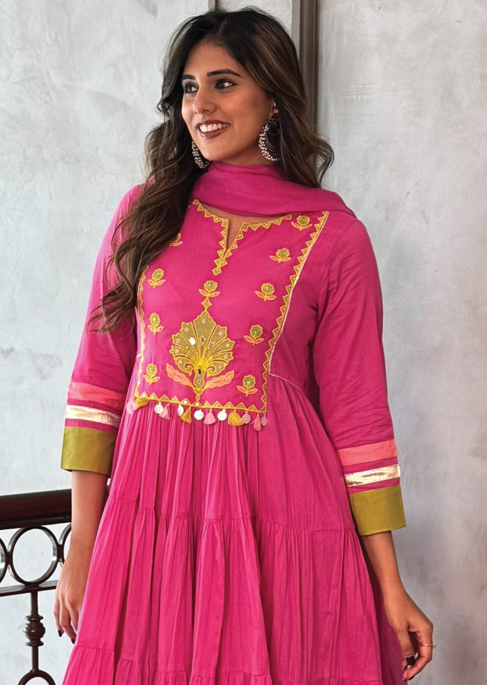 Pink Cotton Anarkali Suit