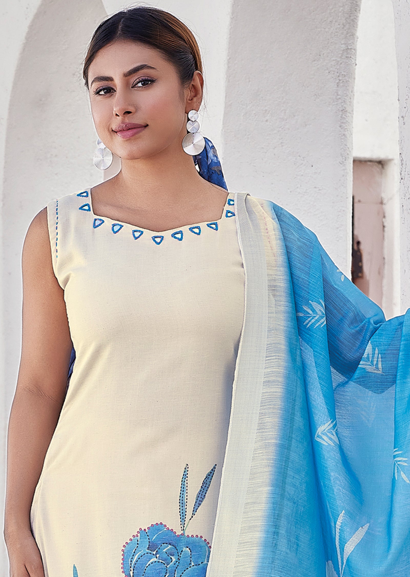 Cream Linen Cotton Straight cut suit