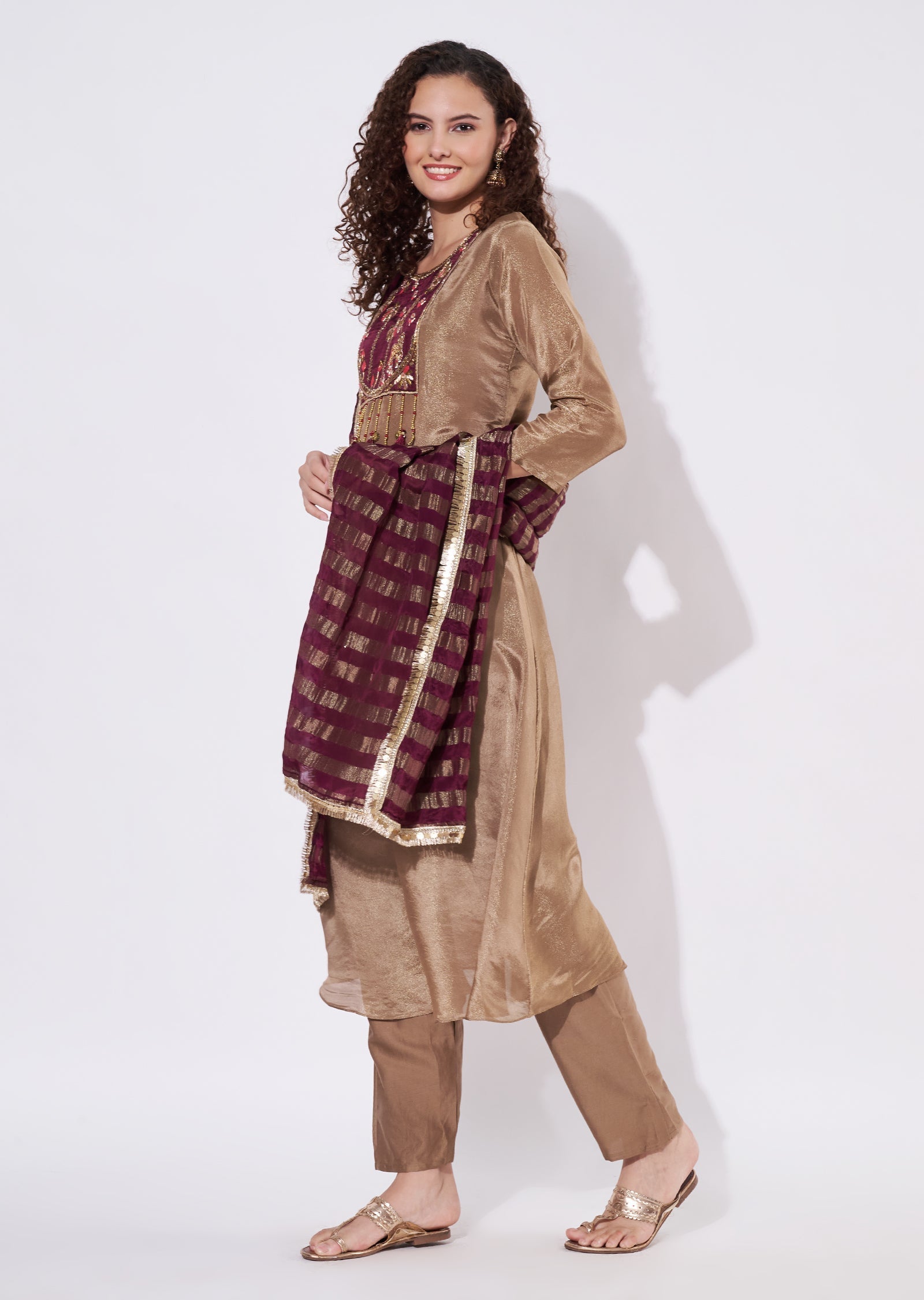Brown Tissue Anarkali Suit