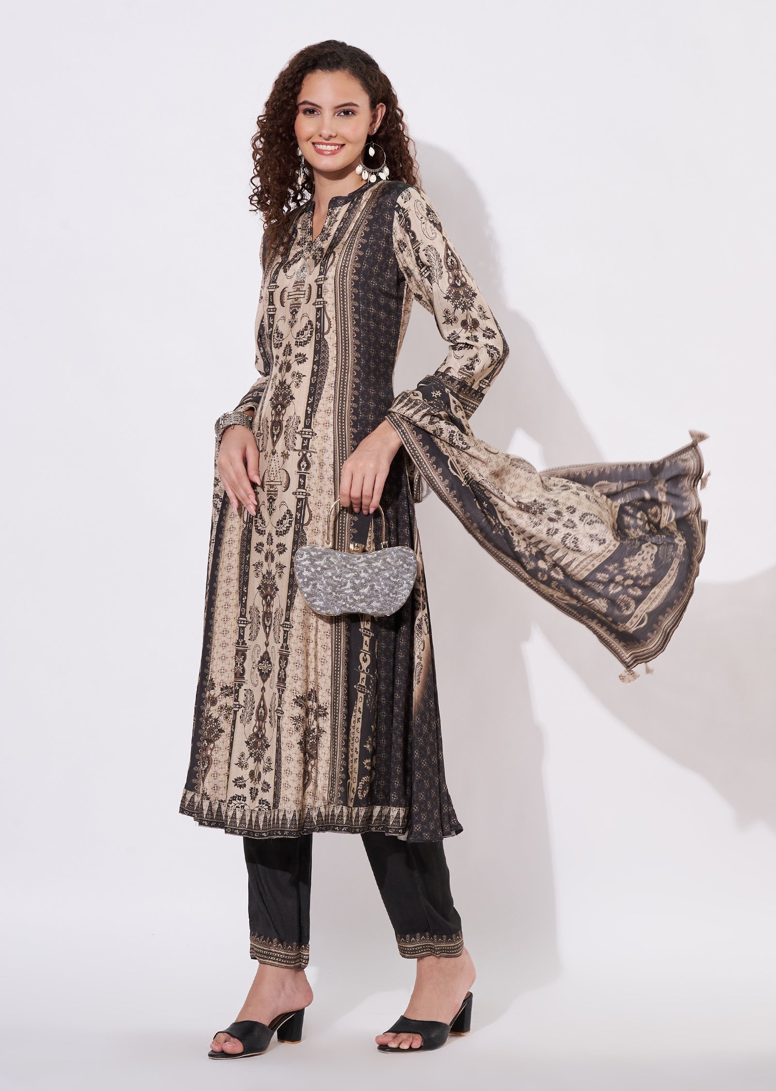 Beige Mudel Anarkali Suit