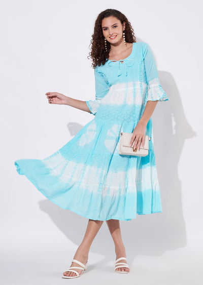 Sea Blue Cotton Frock Kurti
