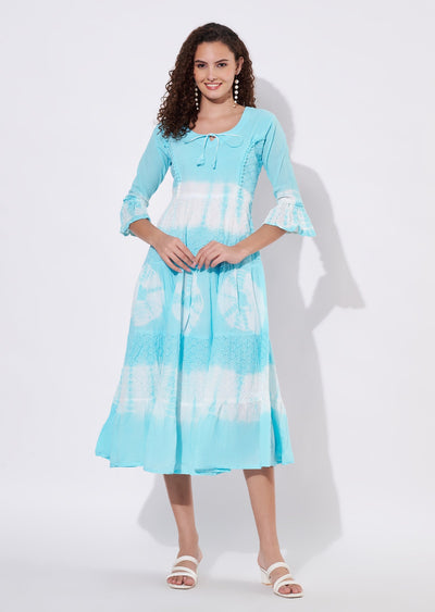 Sea Blue Cotton Frock Kurti