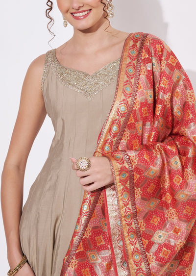 Beige Silk Anarkali Suit