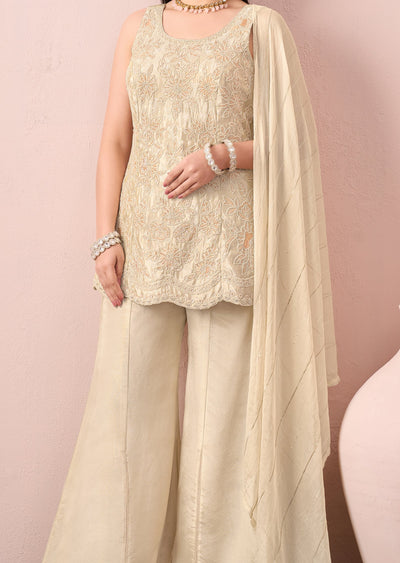 Cream Tissue Sharara Set
