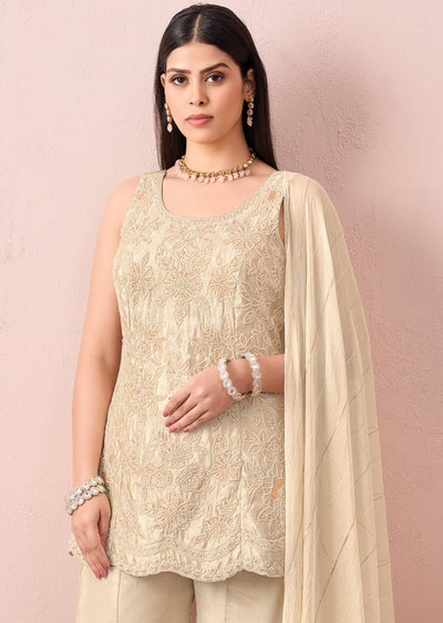 Cream Tissue Sharara Set