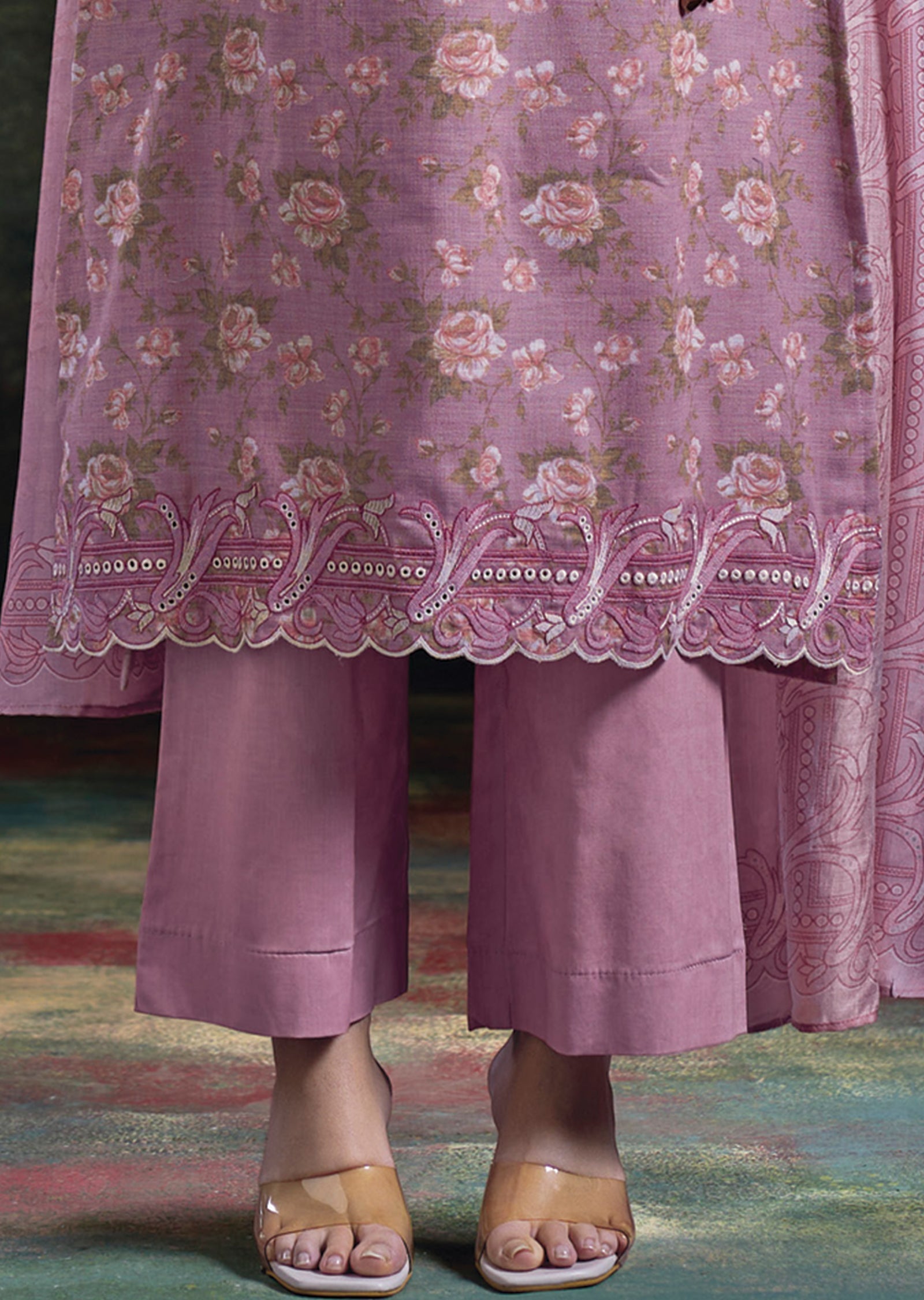 Pink Linen Cotton Straight cut Suit