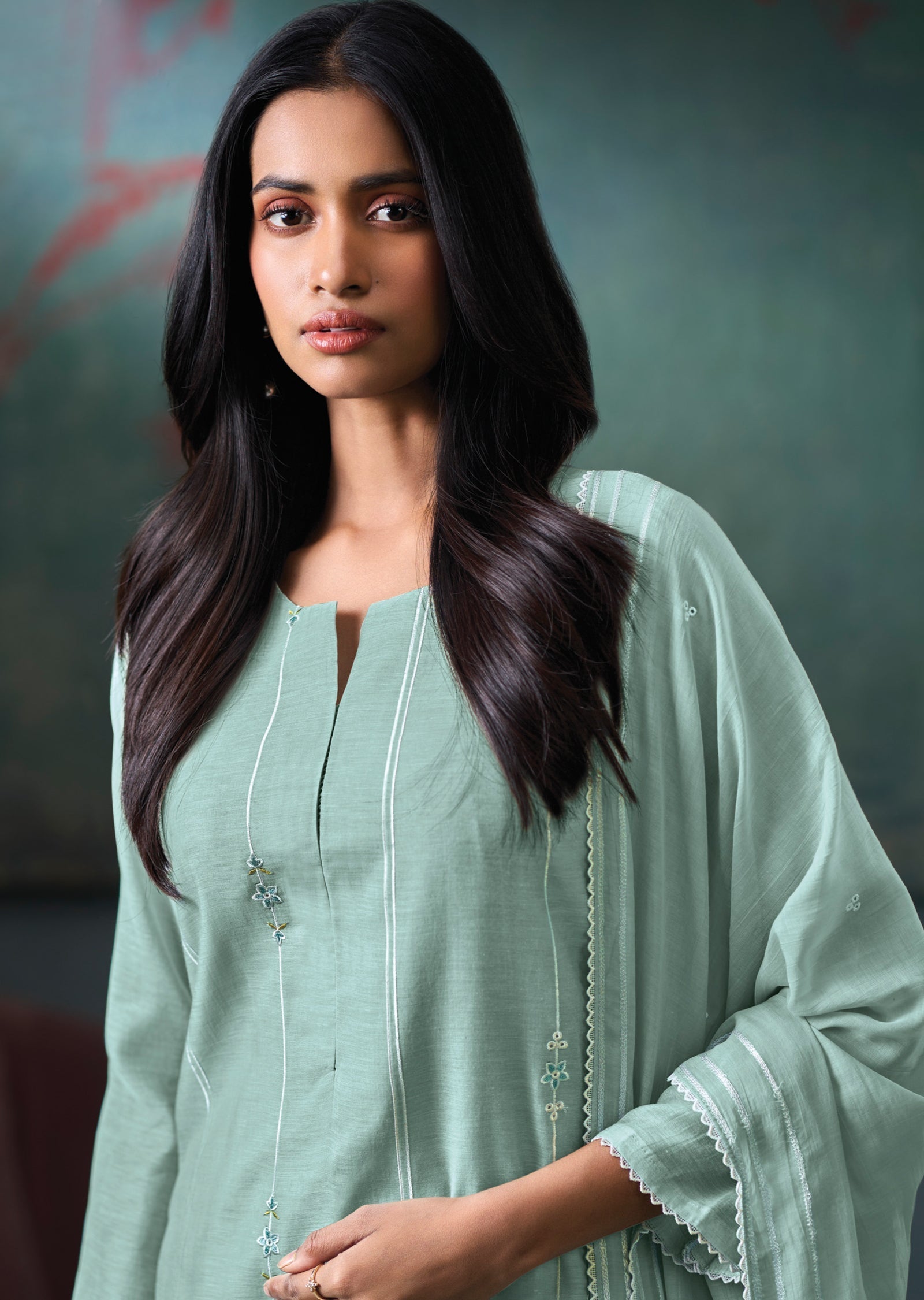 Blue Mul Chanderi Straight cut Suit