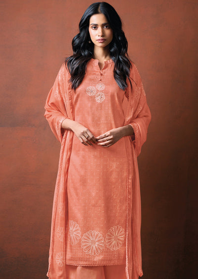 Peach Dola Silk Straight cut Suit