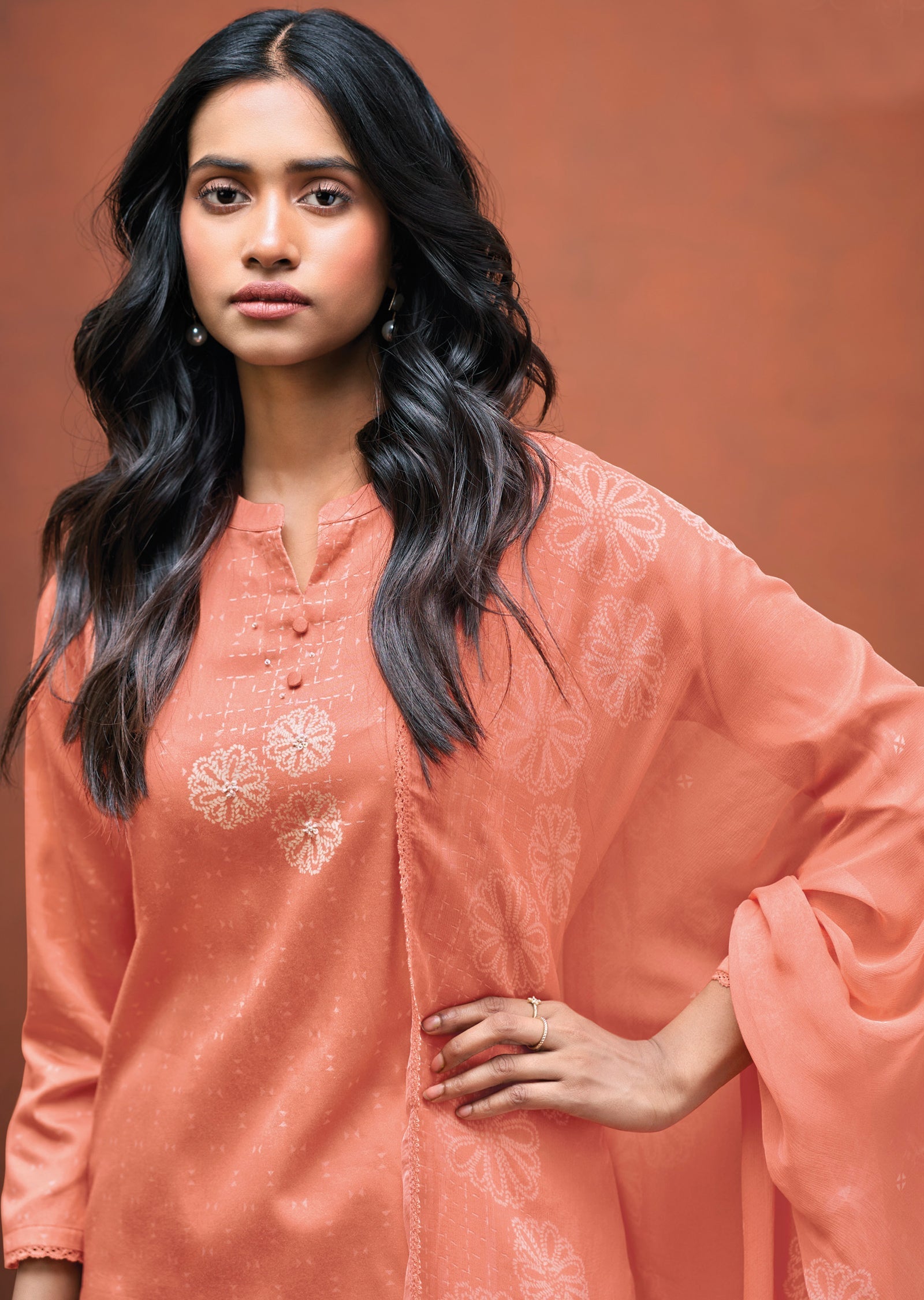 Peach Dola Silk Straight cut Suit