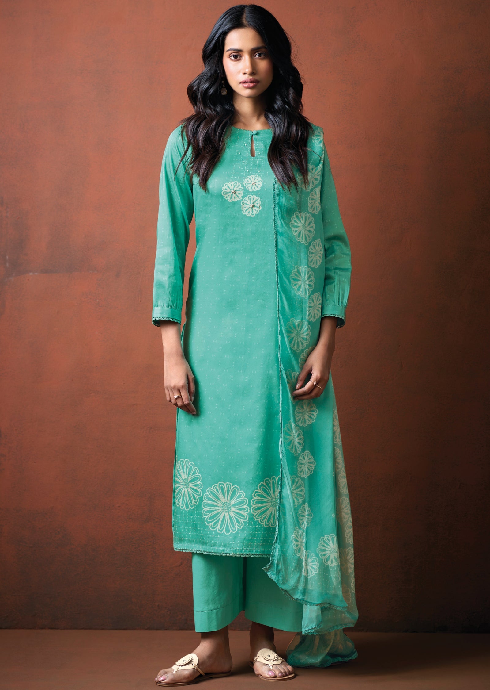 Aqua Dola Silk Straight cut Suit
