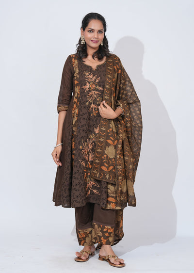 Brown Cotton Anarkali Suit