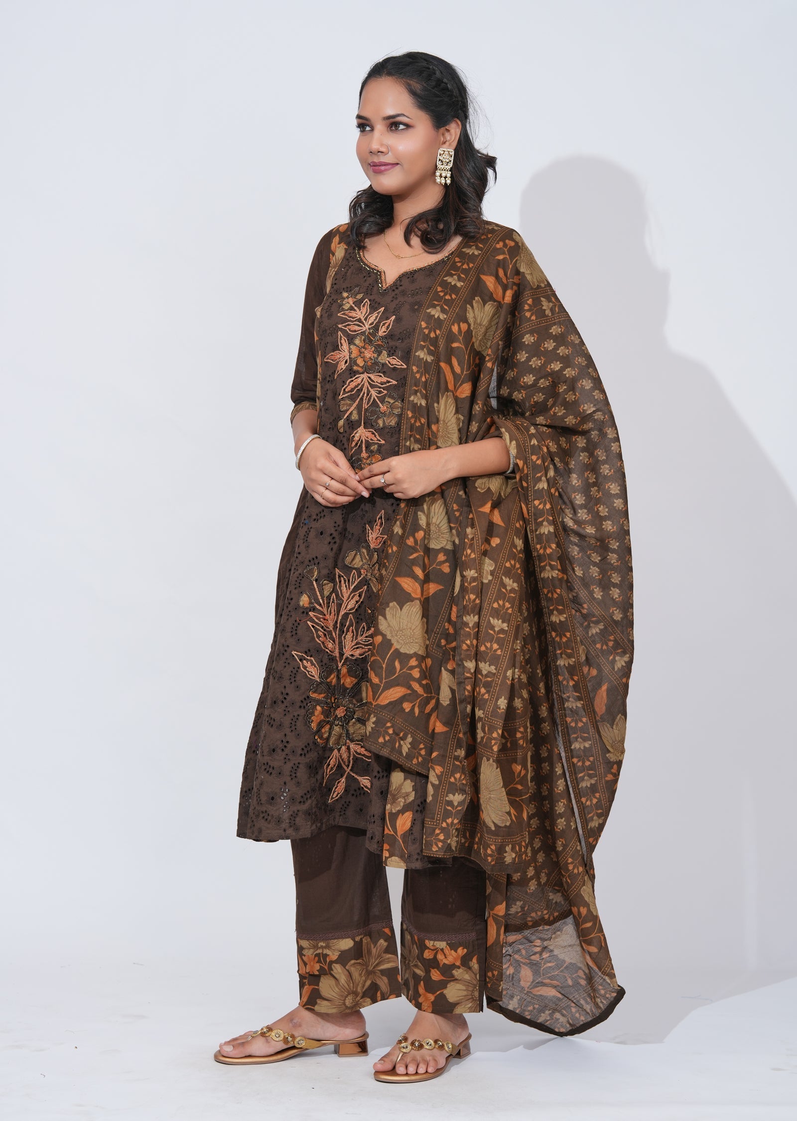Brwon Cotton Anarkali Suit