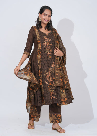 Brown Cotton Anarkali Suit