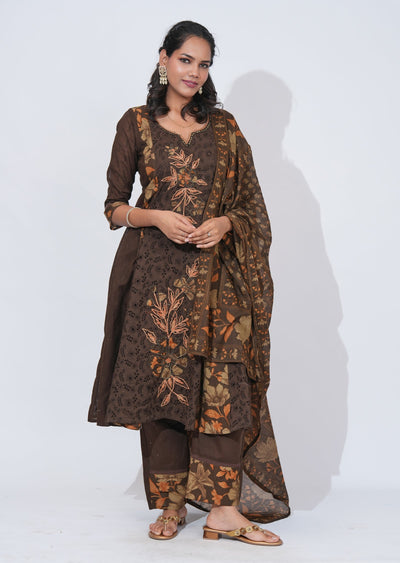 Brown Cotton Anarkali Suit
