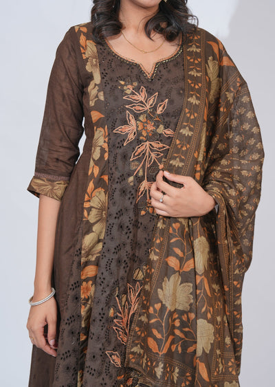 Brown Cotton Anarkali Suit