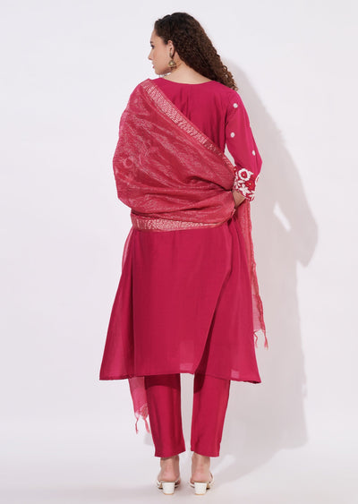 Rani Pink Silk Anarkali Suit