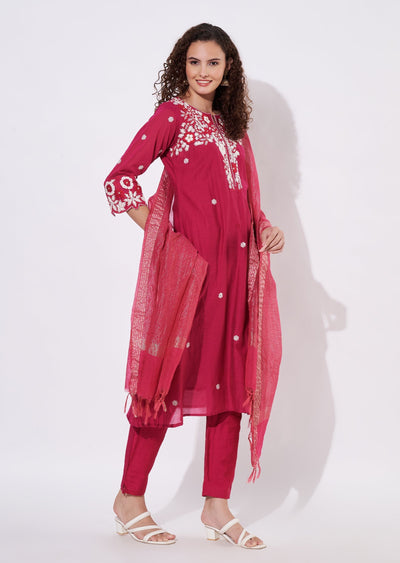 Rani Pink Silk Anarkali Suit