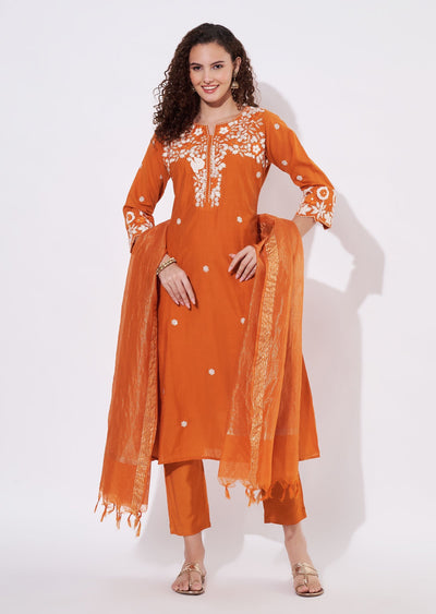 Rust Silk Anarkali Suit