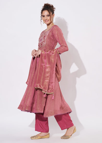 Dark Pink Tissue Anarkali Suit