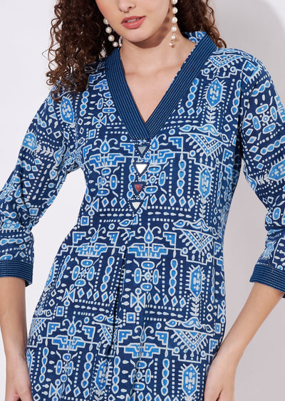 Blue Cotton Frock Kurti