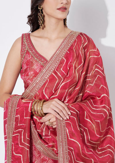 Pink Tissue Anarkali Suit