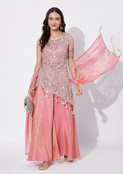 Pink Tissue Sharara Set