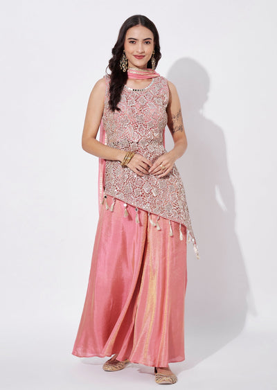 Pink Tissue Sharara Set