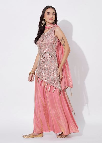 Pink Tissue Sharara Set