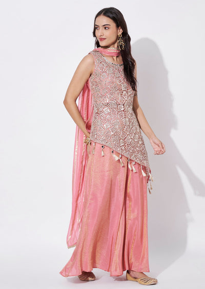 Pink Tissue Sharara Set