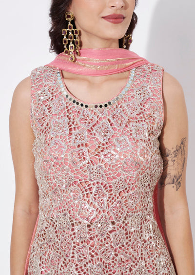 Pink Tissue Sharara Set
