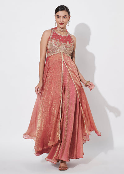 Onion Pink Tissue Anarkali Suit
