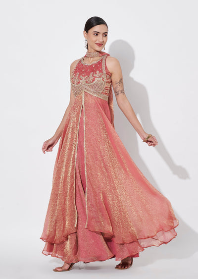 Onion Pink Tissue Anarkali Suit
