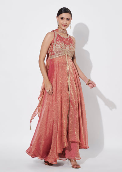 Onion Pink Tissue Anarkali Suit