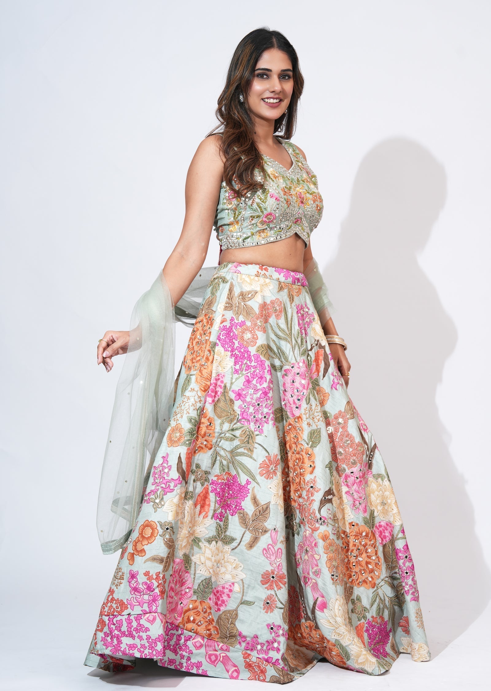 Green Silk Lehenga Set