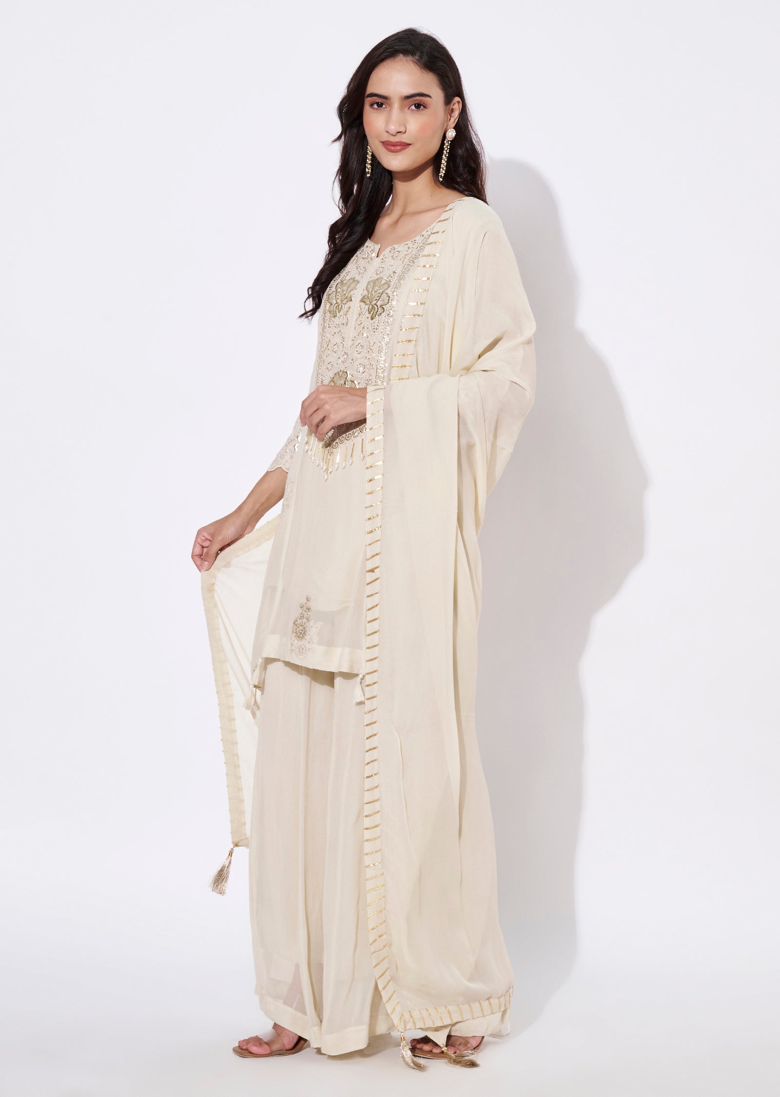 Cream Georgette Sharara Set
