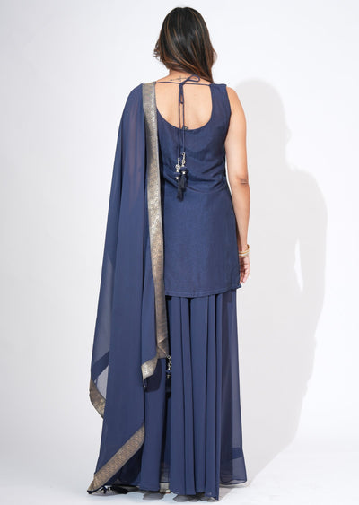 Navy Blue silk Sharara Set