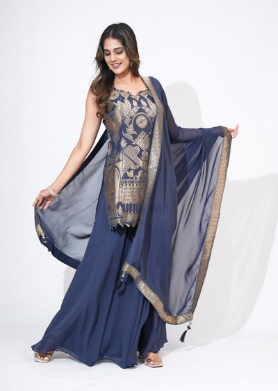Navy Blue silk Sharara Set