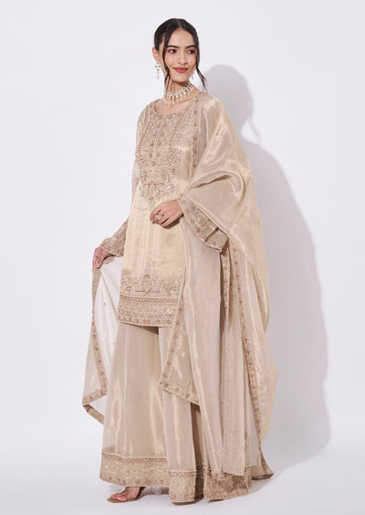 Beige Organza Sharara Set